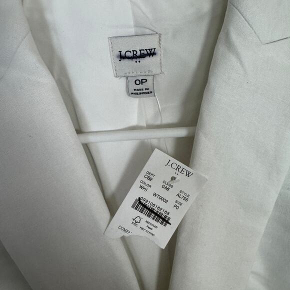 J.Crew Linen-Blend One-Button Blazer WMNS 0 Petite White Lined Long Sleeve Notch - Picture 5 of 9